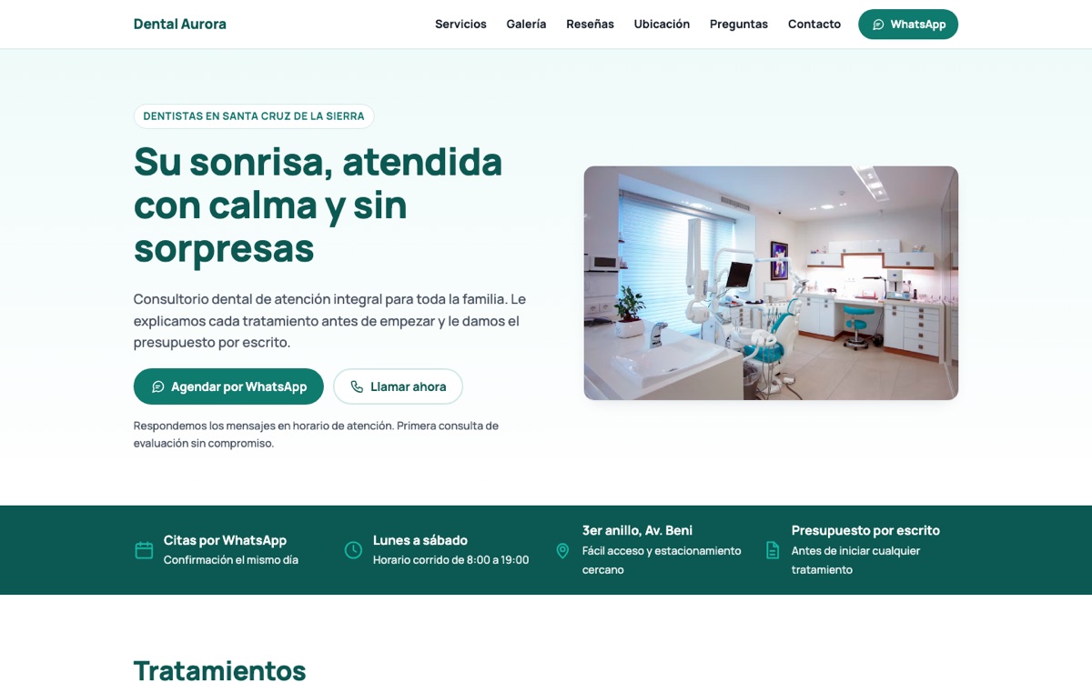 Captura de la demo Clínica Dental Aurora en una computadora